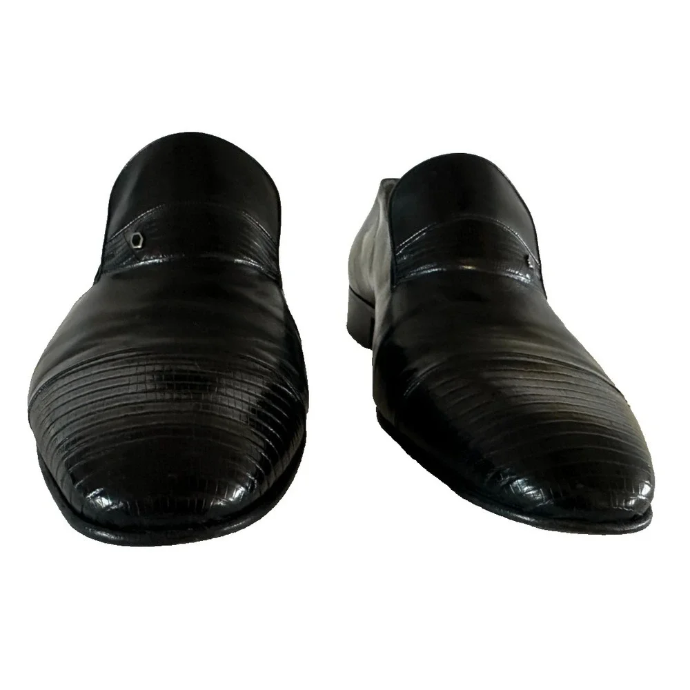 Aldrovandi Men's Black Leather Slip-On Loafers Hand made in Italy US 10.5 EU 9.5